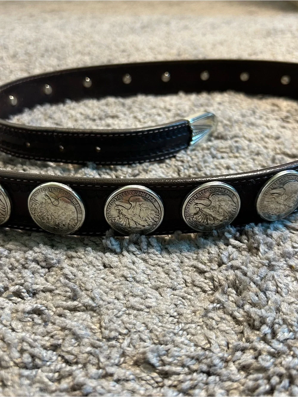 Vintage Justin Leather Coin Concho Belt with Silver Buckle